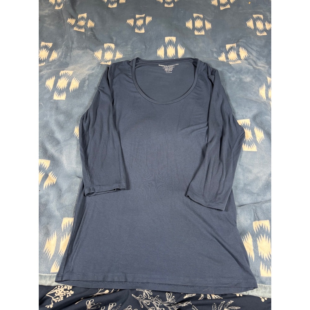 Majestic Filatures Navy Blue Scoop Neck 3/4 Sleeve Soft Touch Tee Shirt Size 3